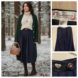 Dark Academia Wool Skirt Authentic Berwin & Wolff Ornate Heart Detail